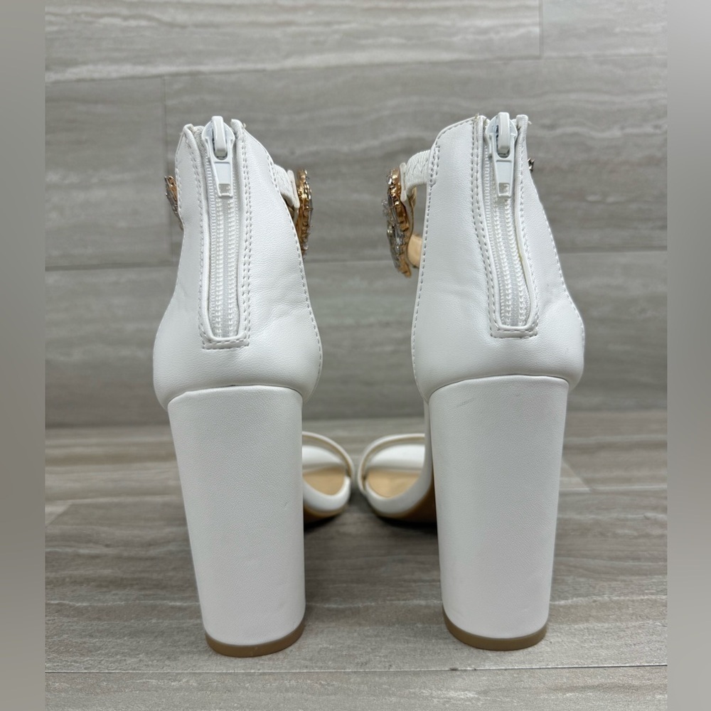 Lulu’s Mylan White Embellished Ankle Strap High Heel Womens Size 5 - Picture 4 of 13